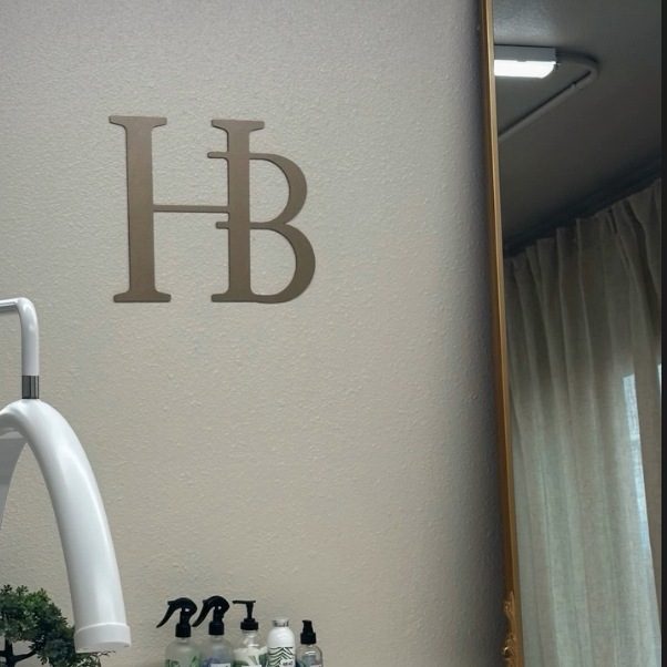 Gold arched mirror and HB wall