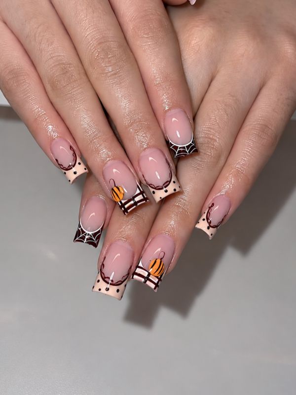 Brown French tip nails