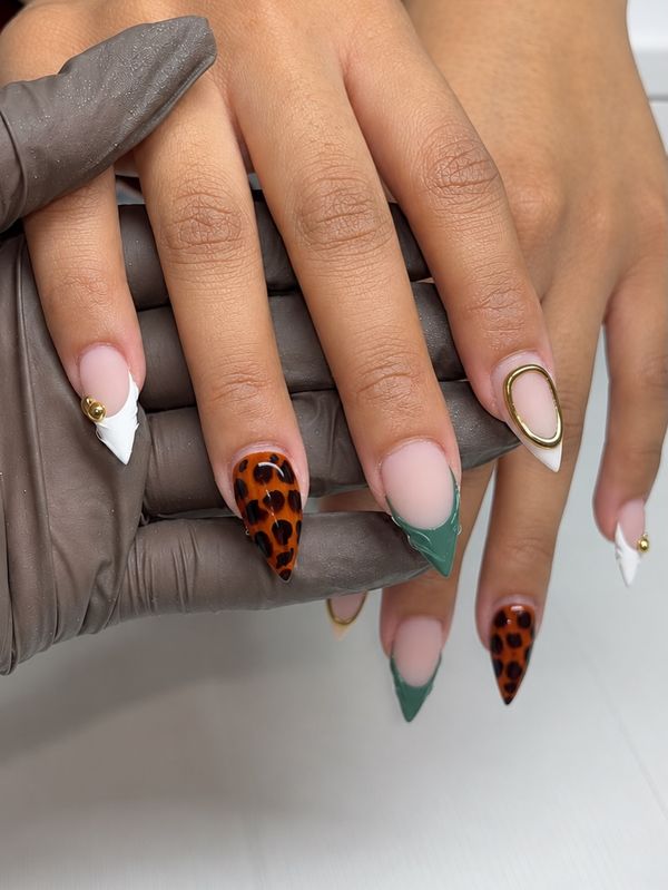 Leopard and green French nails